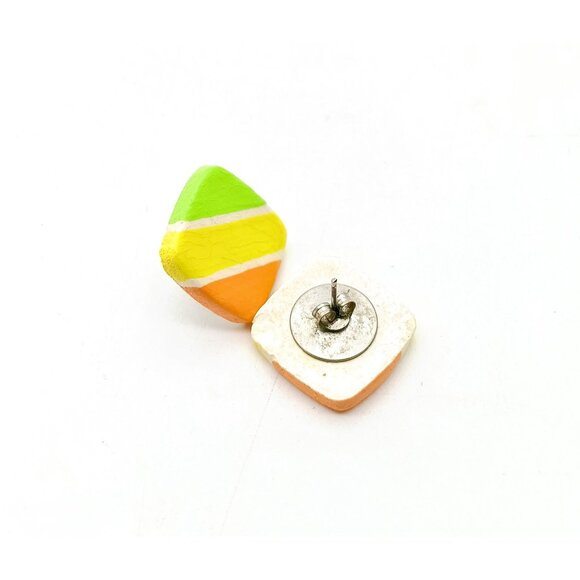 Vintage Square Sherbet Striped Earrings, Summer Studs - Picture 4 of 4